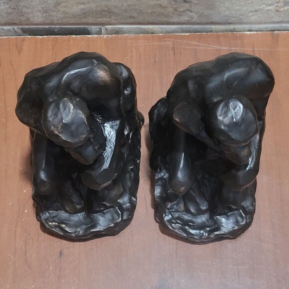 Vintage Bronze The Thinker Sculpture Bookend Set of 2 - Picture 4 of 13